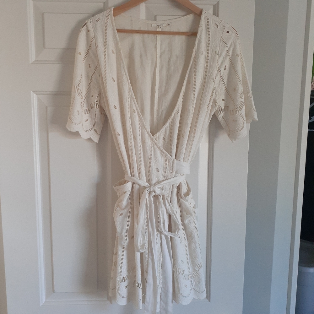 Tularosa ivory lace wrap dress